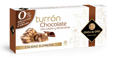 Turrón Chocolate con Leche y Almendras. Sin Azúcares Añadidos